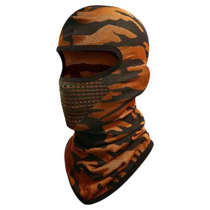 Camo Shiesty Balaclava Extra Long Neck, Motorcycle Ski Under Helmet mask - color: 1black/Orange