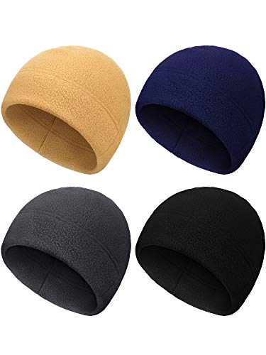 SATINIOR 4 Pcs Skull Caps Fleece Warm Beanie for Men Women - color: Black, Khaki, Navy Blue, Grey, size: One Size