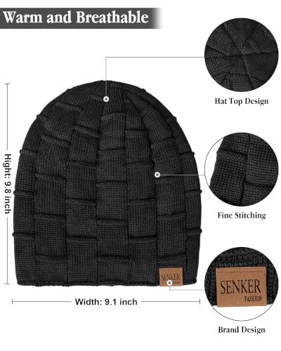 Senker Fashion 2 Pcs Winter Slouchy Beanie Hats for Men, Warm Mens Beanies - color: Black Black