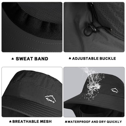 Rosoz Sun Hat for Men Women with Neck Flap& Removable Face Cover Wide Brim - color: 1pack-black