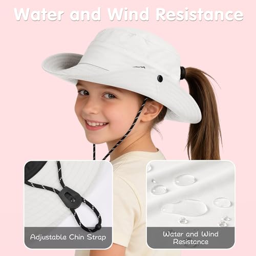 ZOORON Kids UPF 50+ Sun Hat for Boys Girls Wide Brim Lightweight Bucket Hat for Hiking Beach Safari, Quick Dry Adjustable - color: 1pack-white