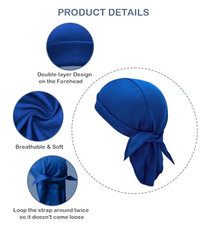 Sweat Wicking Do Rags Skull Caps, Cooling Hip Hop Hat, Beanie Durag Motorcycle Head Wrap Doo Rag Liner for Men Women - color: Royal Blue