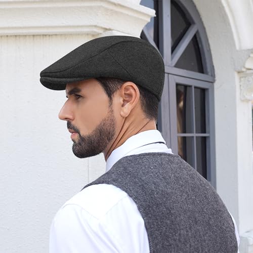 Men's Adjustable Newsboy Hat Classic Flat Gatsby Cabbie Ivy Cap for Golf Driving Winter - color: Darkgrey, size: Medium
