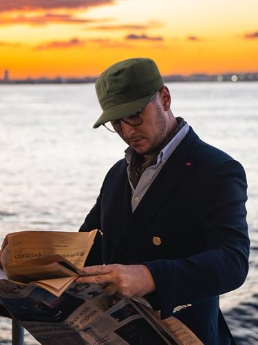 Washed Cotton Basic Cadet Army Cap Everyday Military Style Hat Vintage Flat Top Cap - color: Green