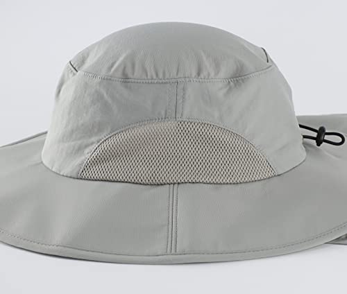 Home Prefer Outdoor UPF50+ Mens Sun Hat with Neck Flap Womens UV Protection Hat Wide Brim Safari Fishing Hiking Gardening Hat - color: Light Grey