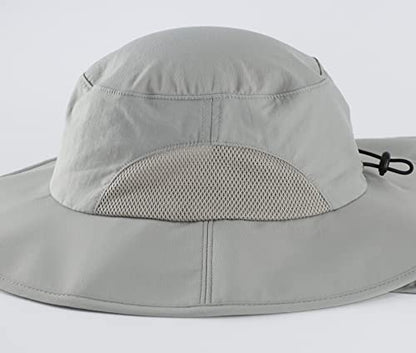 Home Prefer Outdoor UPF50+ Mens Sun Hat with Neck Flap Womens UV Protection Hat Wide Brim Safari Fishing Hiking Gardening Hat - color: Light Grey