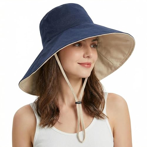 FaroDor Women's Reversible Bucket Hat UV Protection Packable Travel Cap Wide Brim Sun Hats 2026 - color: 3navy Blue