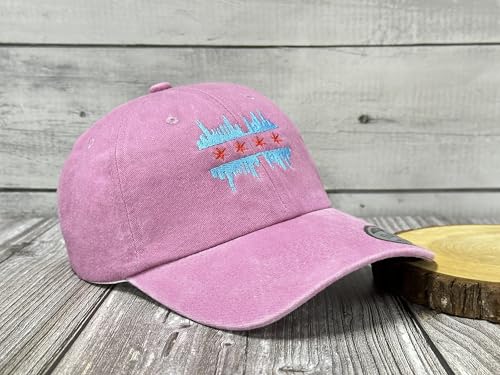 America State City Flag Hats - color: Chicago Illinois Skyline Flag (Washed Pink)