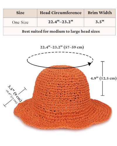 Womens Crochet Straw Sun Hat Foldable Floppy Wide Brim Beach Hat for Summer - color: Orange
