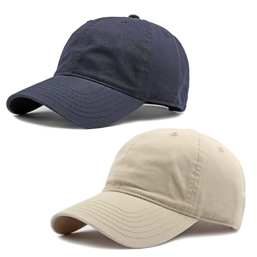 Unisex Vintage Baseball Cap Washed Cotton Adjustable Dad Hat - color: Navy+light Khaki
