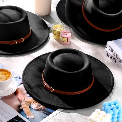 JaGely Hats Felt Hat for Women with Belt - color: Black