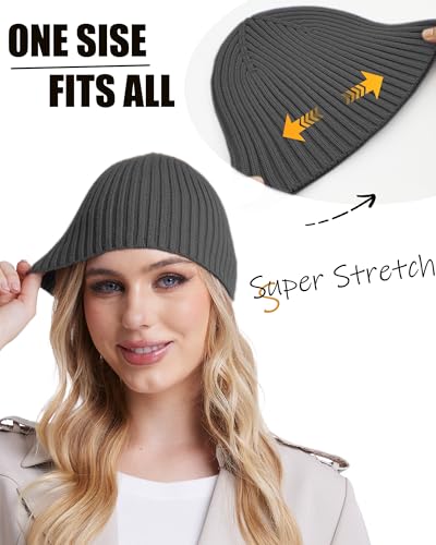 Wool Knit Beanie Hats for Men Women,Cuffless Winter Skull Caps - color: 1-dark Grey