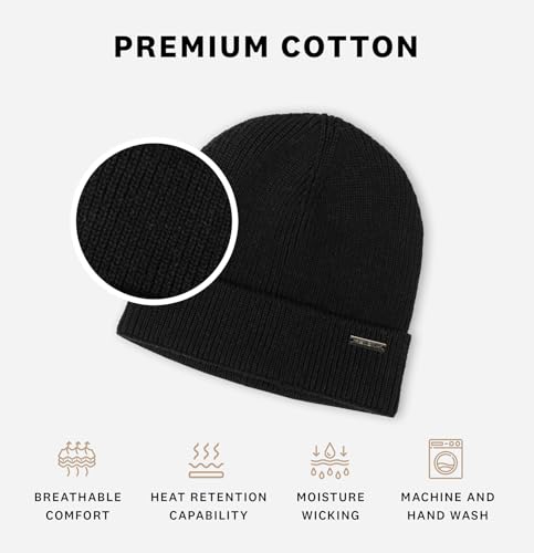 Revony 100% Cotton Men’s Skull Beanie – Soft, Structured, Everyday Comfort - color: Black