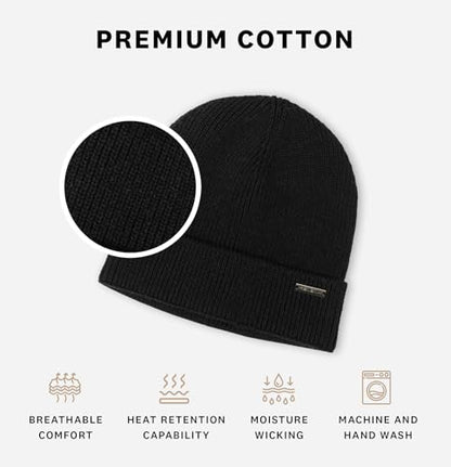 Revony 100% Cotton Men’s Skull Beanie – Soft, Structured, Everyday Comfort - color: Black