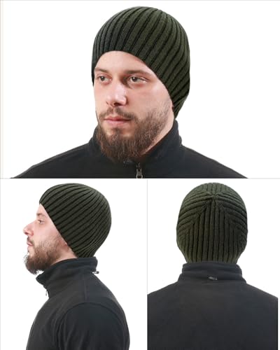 Wool Knit Beanie Hats for Men Women,Cuffless Winter Skull Caps - color: 1-army Green