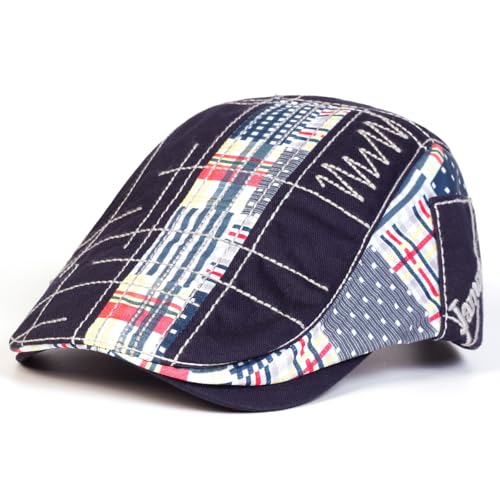 Classic Flat Cap for Men, Adjustable Cotton Newsboy Cap - color: Navy 2