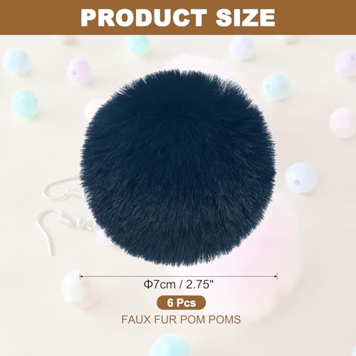 PATIKIL Faux Fur Pom Poms for Hats, 6 Pcs Fluffy Soft Fur Poms Balls with Elastic Loop for Keychain Knitting Hats DIY Scarves Gloves Bag Christmas, Dark Blue - color: Dark Blue