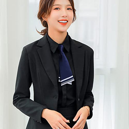 Mantieqingway Women Uniform Necktie Adjustable Strap Striped Pre-tie Ties - color: Navy Blue