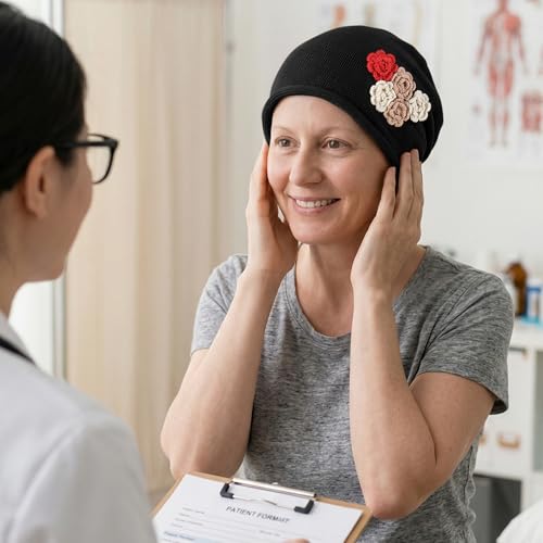 Ababalaya Breathable Cotton Linen Slouchy Beanie Hat for Women - color: Black