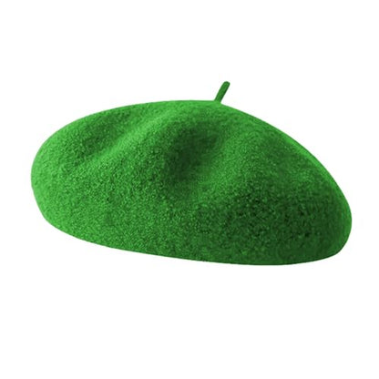French Beret Hats for Women - Soft Warm Wool Solid Color Beanie Winter Cap - color: Green