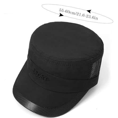 Cadet Army Cap Mesh Quick Qry Flat Top Cap Military Hat for Men Women - color: Black
