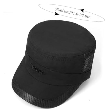 Cadet Army Cap Mesh Quick Qry Flat Top Cap Military Hat for Men Women - color: Black