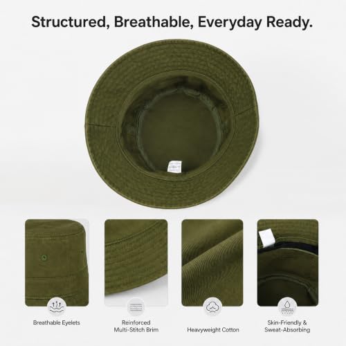 Cotton Bucket Hat Packable Beach Sun Hat for Women Men - color: Armygreen