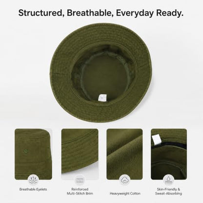 Cotton Bucket Hat Packable Beach Sun Hat for Women Men - color: Armygreen