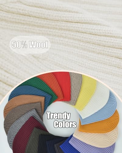 ROYBENS Wool Beanie for Men Women, Seamless Knit Warm Winter Hat Skull Caps - color: 1pcs-white