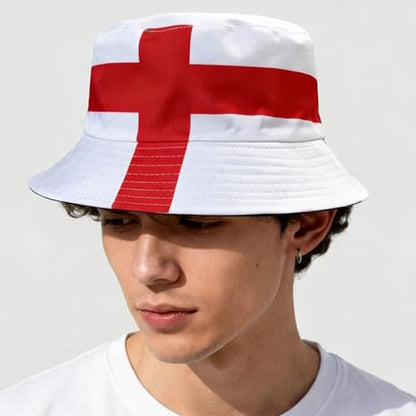 Reversible National Flag Bucket Hat Packable Sun Hat for Men Women Soccer Fan Fisherman Hat for Outdoor Travel Beach - color: England Flag