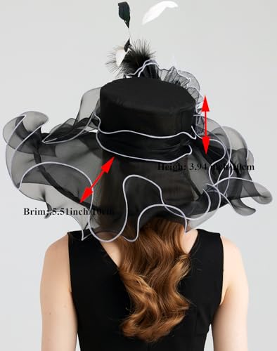 Women Organza Derby Hat Fascinator Tea Party Wedding Church Derby Hat Fascinator Hats Dual-use - color: 02c Black