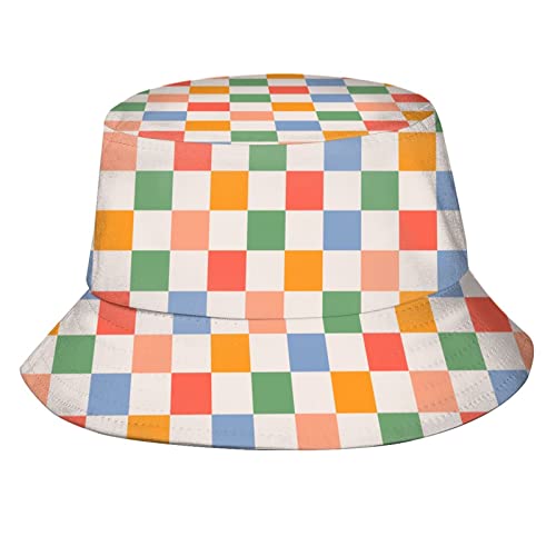 Bucket Hat Sun Beach Packable Fisherman Cap for Women Men Summer Outdoor Hiking - color: Checkered 60s 70s Vintage Retro