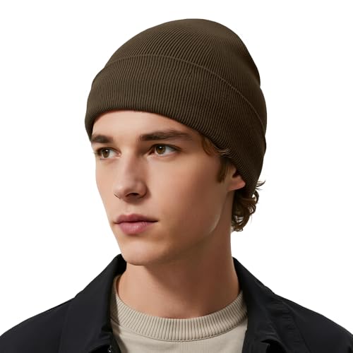 American Trends Thermal Fleece Lined Winter Beanie for Men Women Cold Weather, Warm Knit Skull Cap for Outdoor Activities - color: Coffee