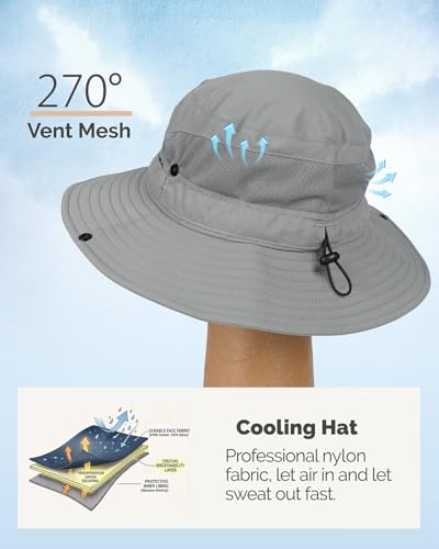 Hat Hut Hiking Hat, UPF50+ Wide Brim Sun Bucket Hats for Men Women, UV Protection, Fishing Outdoor Safari - color: Light Grey
