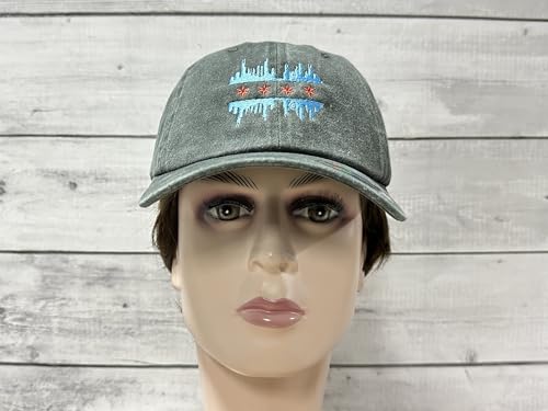 America State City Flag Hats - color: Chicago Illinois Skyline Flag (Army Green)