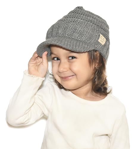 C.C Beanie for Toddler Trendy Warm Oversized Chunky Soft Oversized Ribbed Slouchy Knit Hat with Visor Brim - color: Light Melange Grey