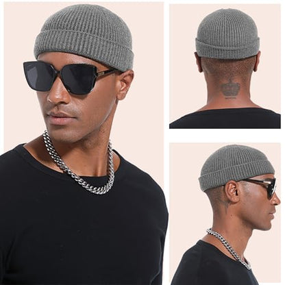 Thin Wool Fisherman Beanie Hat Unisex Cuffed Trawler Skull Cap - color: 1 Light Gray