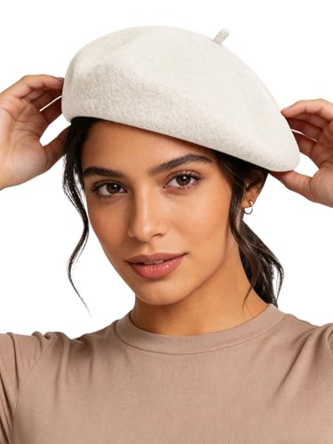 Sumolux Women Beret Hat Wool Vintage French Solid Color Classic Winter Cap - color: Creamy White