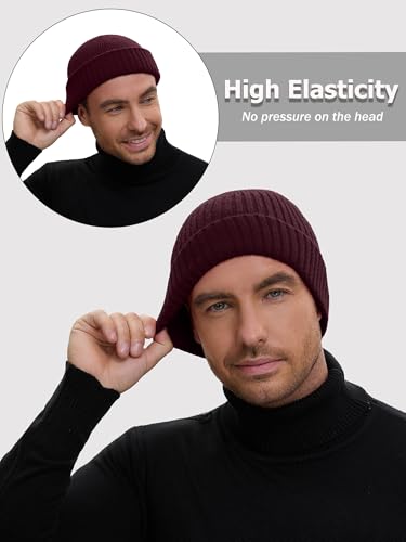 Wool Short Fisherman Beanie for Men Women Double Cuffed Skull Caps - color: 1pcs-wine Red