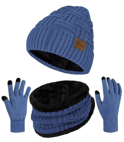 Loritta 3-Pieces Winter Hats for Women Warm Scarf Touchscreen Gloves - color: Blue