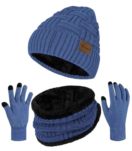 Loritta 3-Pieces Winter Hats for Women Warm Scarf Touchscreen Gloves - color: Blue