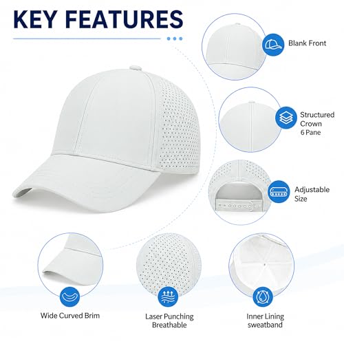 Quick Dry Baseball Cap Curved Brim Snapback Hat Mesh for Men Women - color: Lightgrey