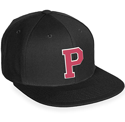 Daxton Classic Snapback White Rose A to Z Letters Flat Bill Visor Cap - color: Black, style: Letter P