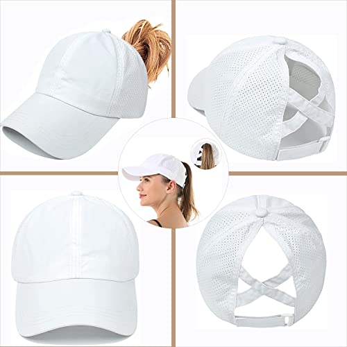 Womens Ponytail Hat Baseball Cap, Adjustable Criss Cross Baseball Cap High Bun Unisex Quick Drying Trucker Hats - color: Zwhite