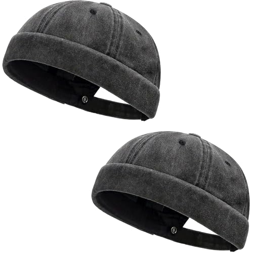 Initlove Docker Hat for Men Vintage Brimless Sailor Hat Beanie Cap - color: Black + Black