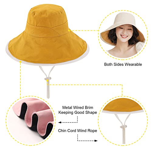 HUAMULAN Women Summer Vacation Wide Brim Sun Hat Reversible Fishing Hats - color: M9607-huang