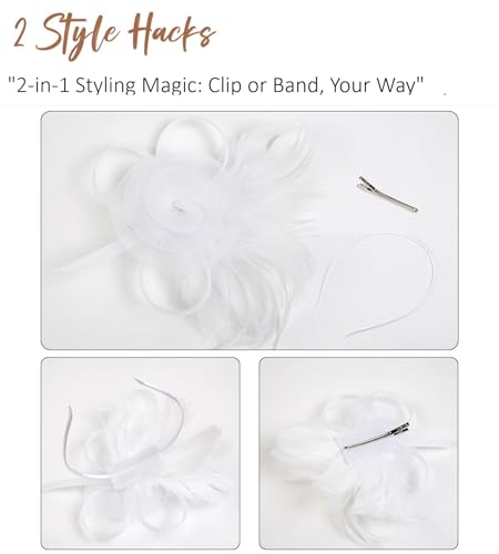 Fascinators Hats for Women Tea Party Headband Cocktail Wedding Headwear Headband for Women and Girls - color: White