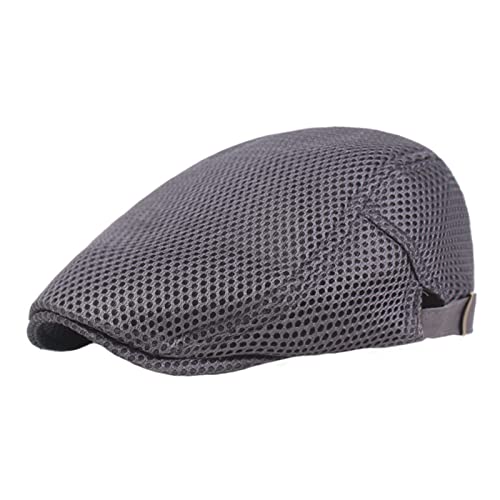 Lifup Unisex Mesh Newsboy Hat Breathable Summer Flat Cap - color: Dark Grey 1