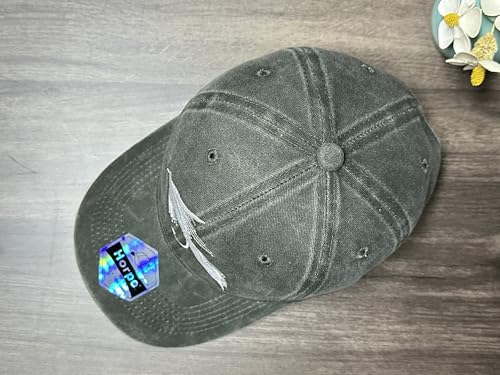 Fishing Baseball Cap for Men Women, Adjustable Embroidered Fish Hat - color: Fly Fishing Lures (Washed Army Green)