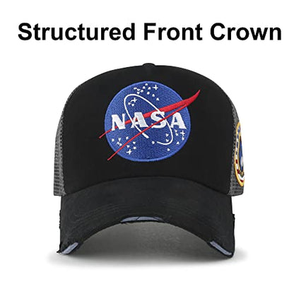 ililily NASA Meatball Logo Embroidery Baseball Cap Apollo 1 Patch Trucker Hat - color: Black - Premium, size: Large